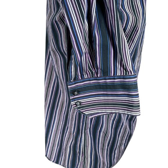 Boss Hugo Boss Men's Black Purple Striped Long Sleeve Button Front Shirt Size 16 - Picture 8 of 9